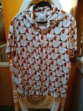 Denim & Flower Ricky Singh Short-Sleeve Shirt - White with Rust & Black